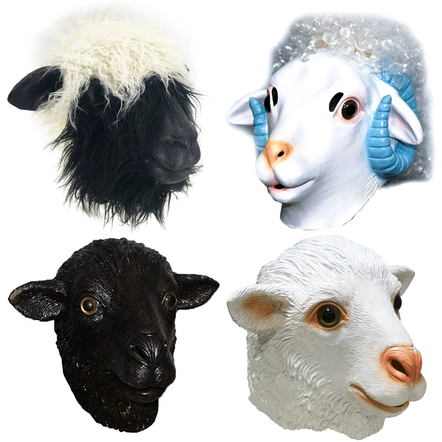 Sheep Mask Farm Lamb Ram Animal Latex Fancy Dress Up Halloween Adult Costume Mask