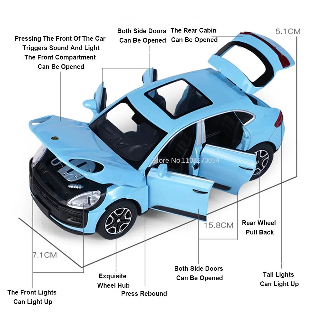 1:32 911 GT3 RS Macan Alloy Sports Car Diecast Model Toys Ornament Doors Opened Sound Light Pull Back Vehices Kids Festival Gift