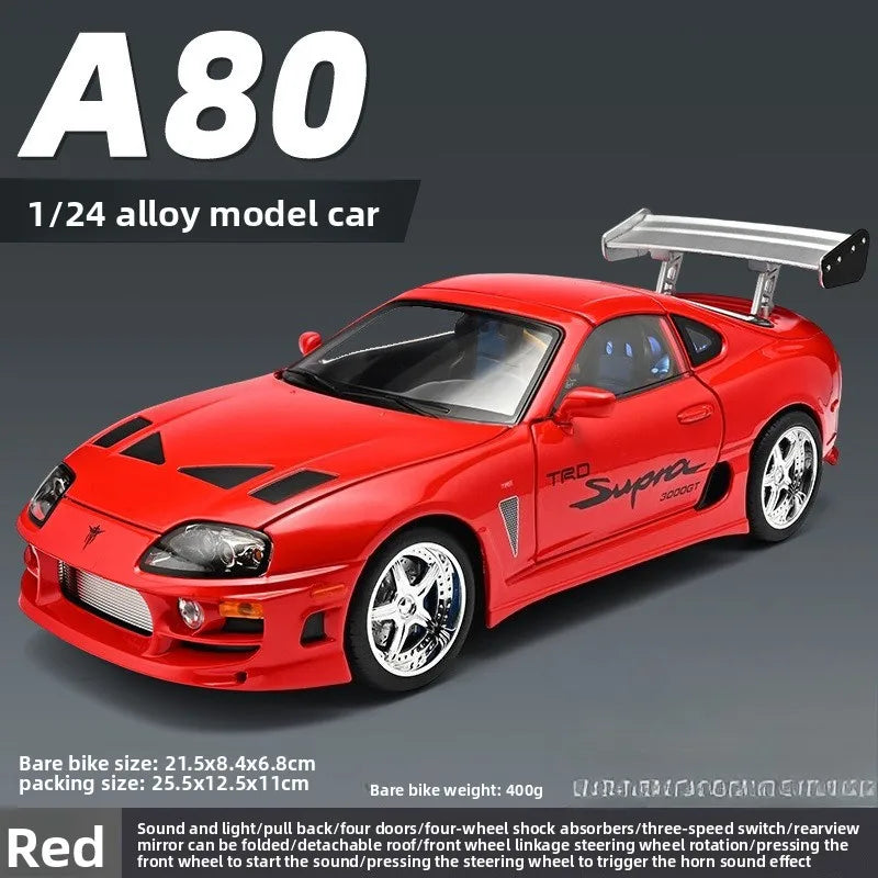 1:24 Fast & Furious Supra Alloy Diecast Sports Car Model, Pull Back Toy with Light & Sound Collectible Gift for Car Fans