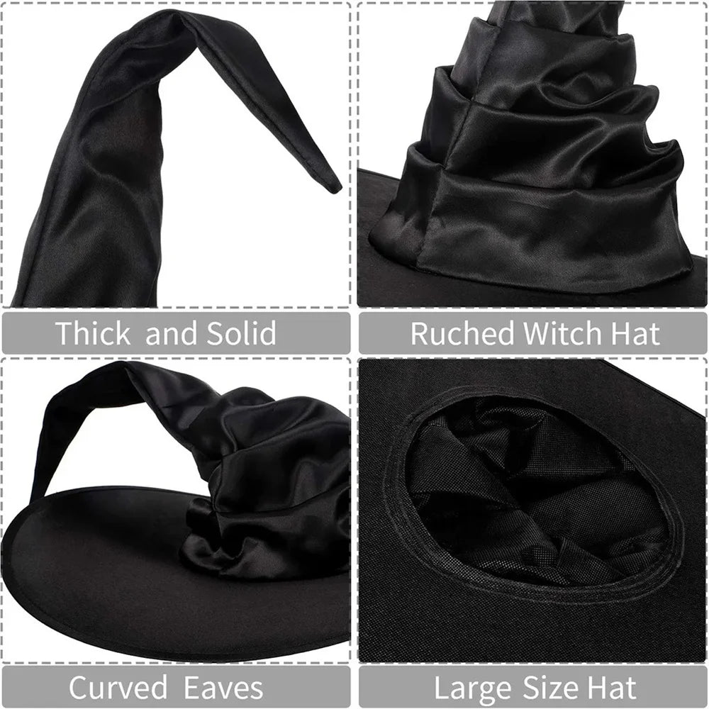 Halloween Folds Witch Wizard Black Hat Party Cosplay Costume Headgear Devil Cap Props Women Costume Accessory for Cosplay Party
