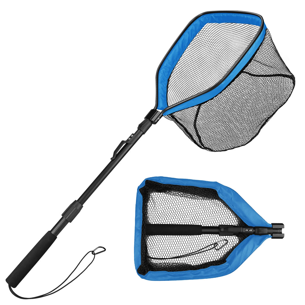 Floating Fishing Net Foldable Landing Net Easy Catch&Release with Telescopic Pole Rubber Coated Fish Net for Saltwater Freshwate