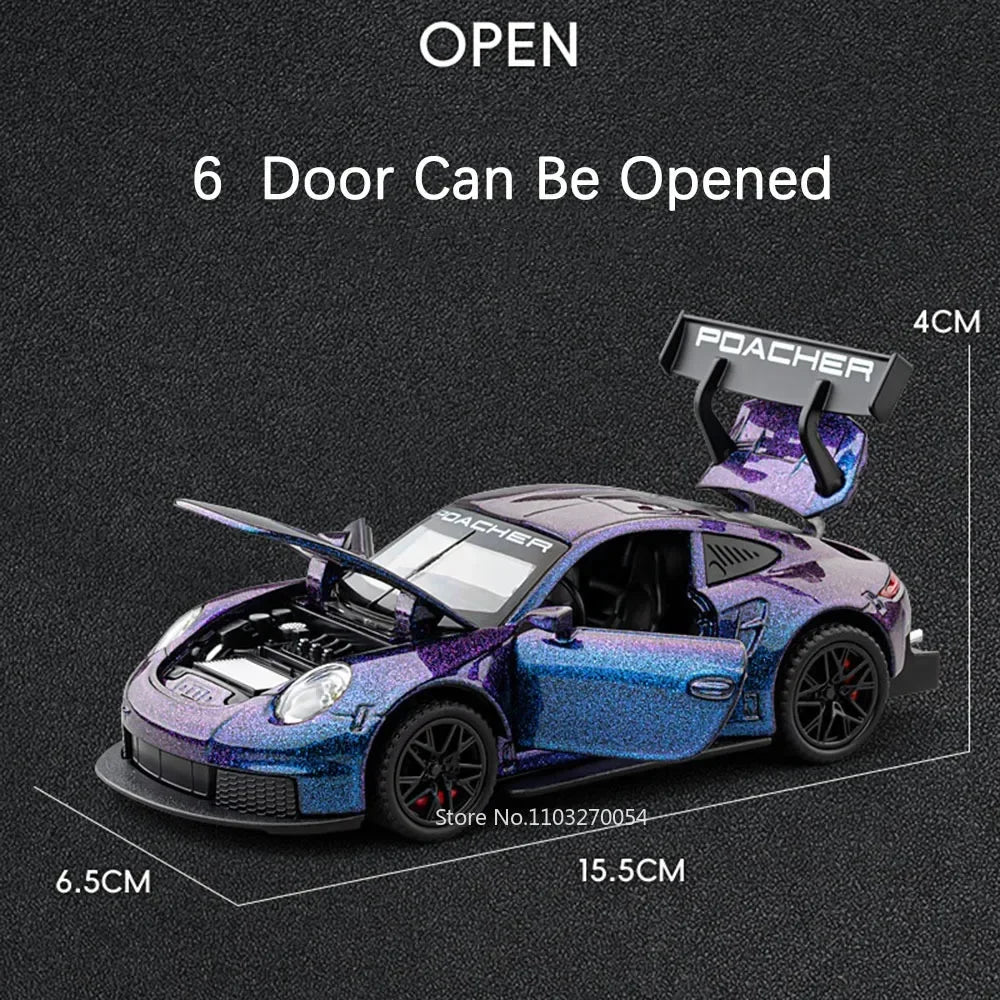 1:32 911 GT3 RS Macan Alloy Sports Car Diecast Model Toys Ornament Doors Opened Sound Light Pull Back Vehices Kids Festival Gift