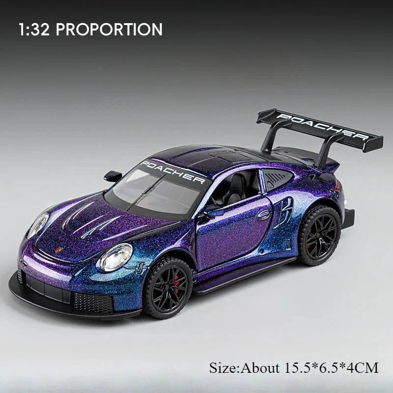 1:32 911 GT3 RS Macan Alloy Sports Car Diecast Model Toys Ornament Doors Opened Sound Light Pull Back Vehices Kids Festival Gift