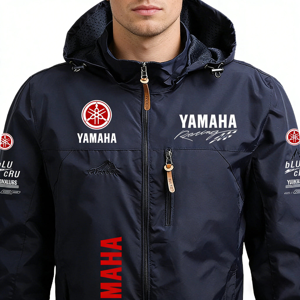 Yamaha Men's Motorcycle Jacket with Windproof and Waterproof Hood, Detachable, Large Size, Spring-Autumn Style, Tactical Jacket