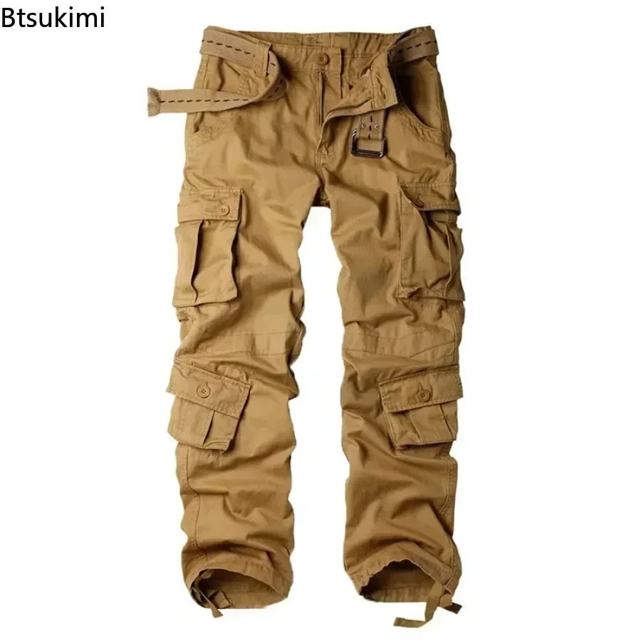 2026 Men's Cotton Cargo Pants Fashion Eight Pockets Sport Trousers Pants Male Oversize Loose Straight Streetwear Pants for Men