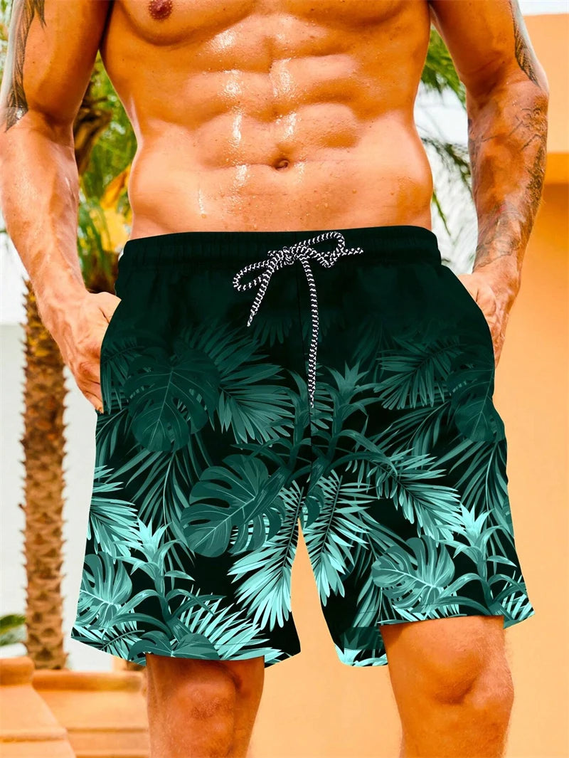 Fashion Palm Leaves Graphic Beach Shorts For Men Summer Trend Vacation 3D Printed Short Pants Casual Streetwear Swim Trunks