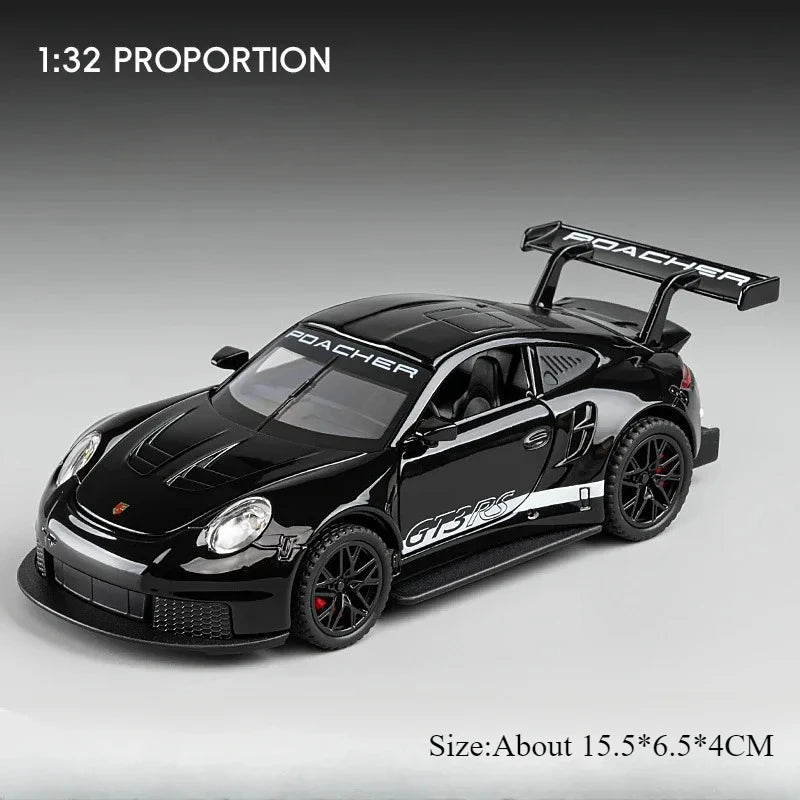 1:32 911 GT3 RS Macan Alloy Sports Car Diecast Model Toys Ornament Doors Opened Sound Light Pull Back Vehices Kids Festival Gift
