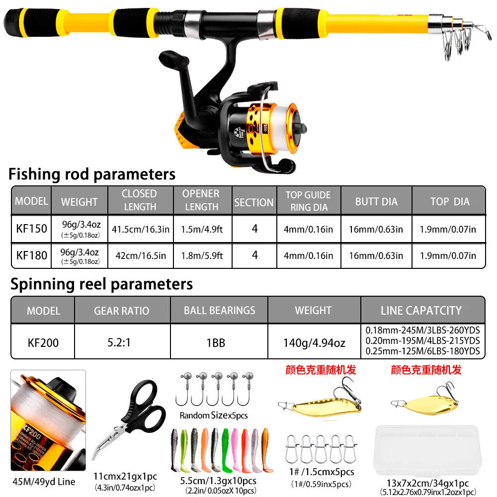 Fishing Rod And Reel Bait Full Kit 1.8M Telescopic Spinning Fishing Rod With Reel And Fishing Bait Sea Rod Set Travel Tackle