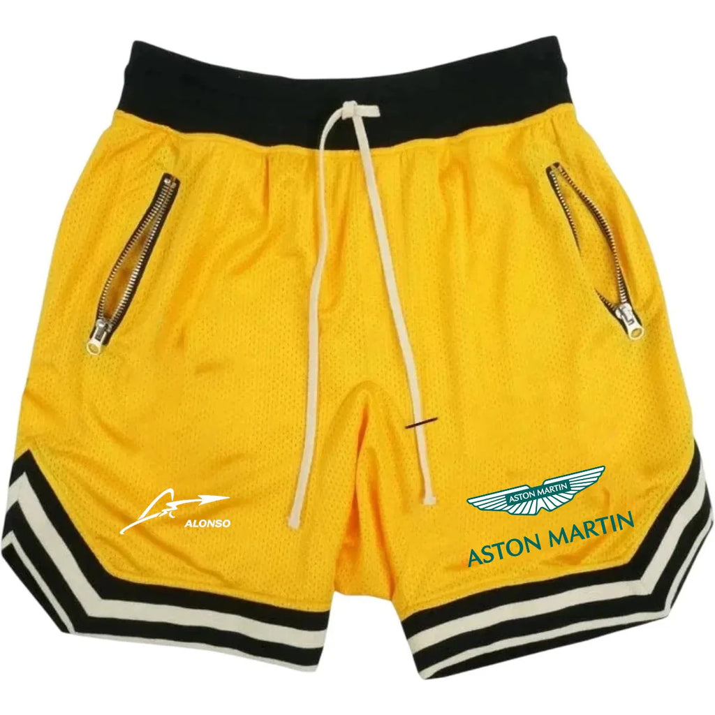 Aston Martin New Men's Slim Fit Shorts - Single Color Design, Comfortable and Breathable, High-Quality Casual Elastic Waistband,