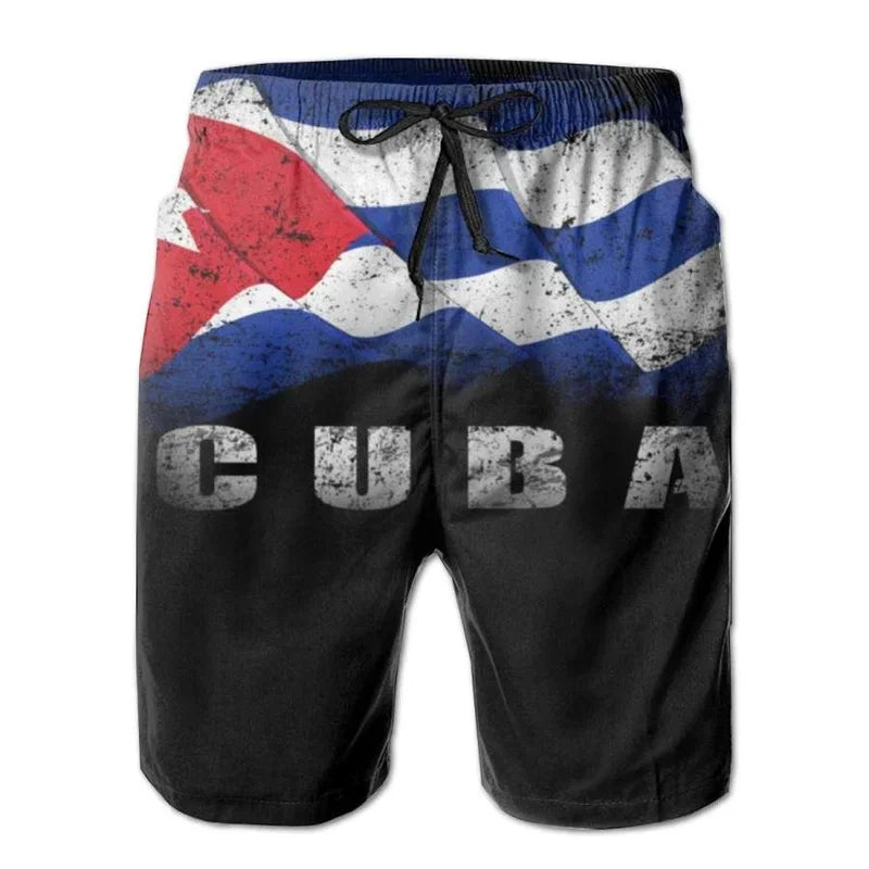 Cuban Flag 3D Printed Swim Trunks Men Cuba Pattern Beach Shorts Drawstring Quick Dry Street Loose Swimwear Surf Board Shorts