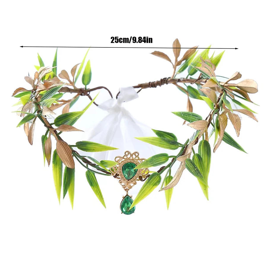 Halloween costume set, elf leaf wreath, elegant fairy queen costume, headband, elf ears, party role-playing, elf decoration