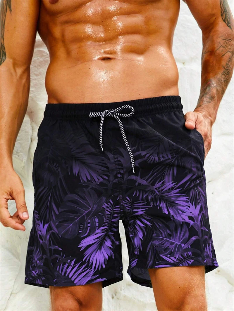 Fashion Palm Leaves Graphic Beach Shorts For Men Summer Trend Vacation 3D Printed Short Pants Casual Streetwear Swim Trunks