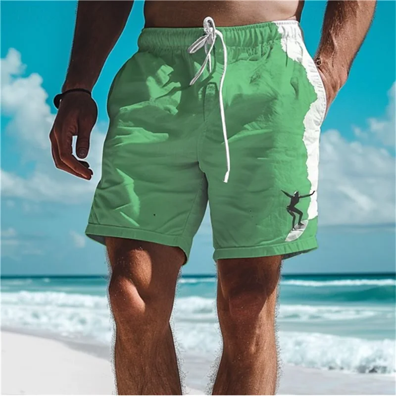 Simple Surfer Pattern Board Shorts Fashion Trend Surfing Enthusiasts 3D Printed Beach Short Casual Oversized Swim Trunks For Men