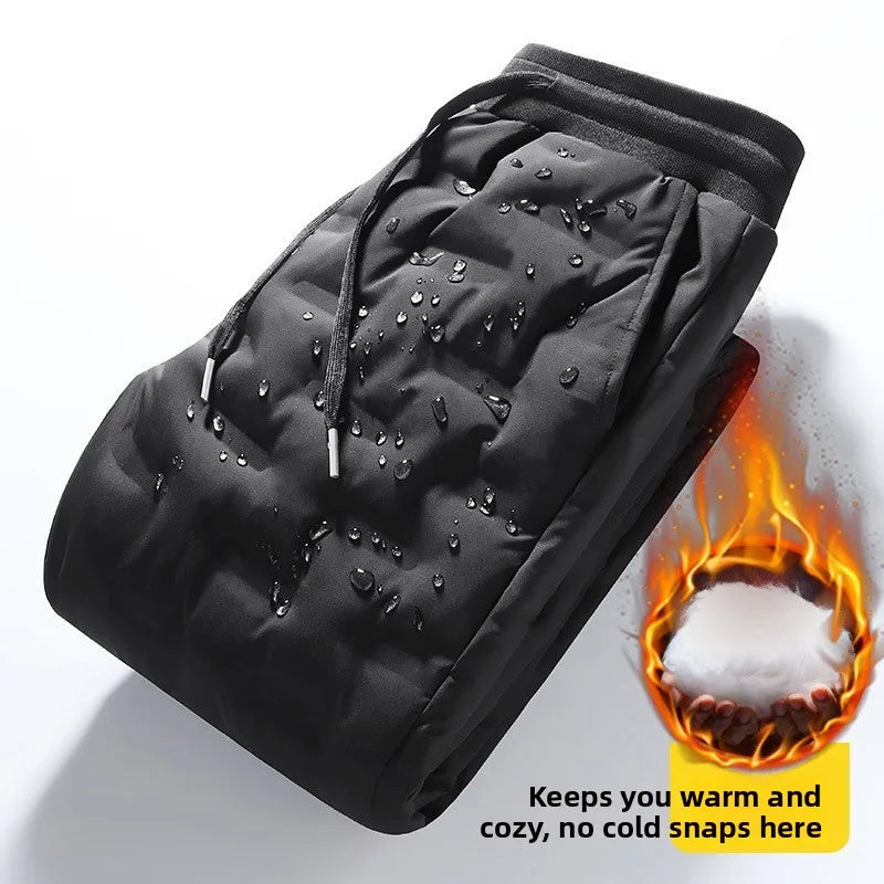 Thickened Lamb Velvet Men's Winter Outdoor Wear Windproof Coldproof Fleece Lined Trousers Large Size Warm Waterproof down Cot...
