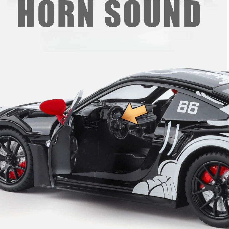 11:24 911 GT3 RS Sports Car Model Alloy Diecast Toy Metal Vehicles Car Model Simulation Sound Light Collectible Kids Gifts