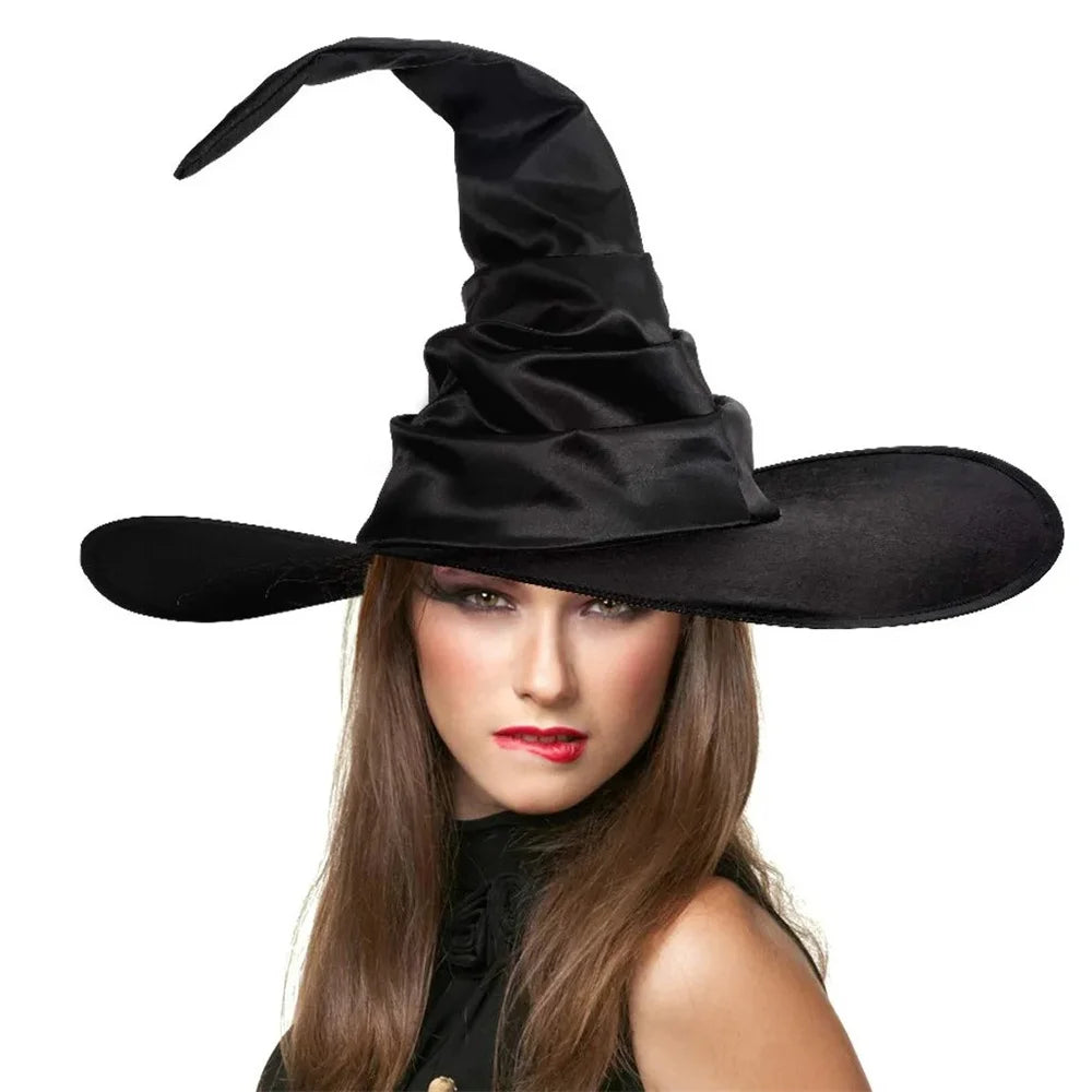 Halloween Folds Witch Wizard Black Hat Party Cosplay Costume Headgear Devil Cap Props Women Costume Accessory for Cosplay Party
