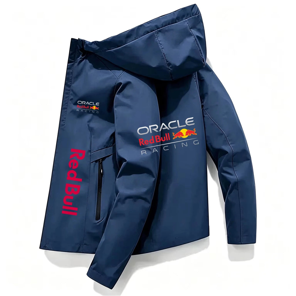 2026 Red Bull Racing Jacket for Men, Windproof Hooded Outdoor Sports Windbreaker, Casual Racing Style Jacket