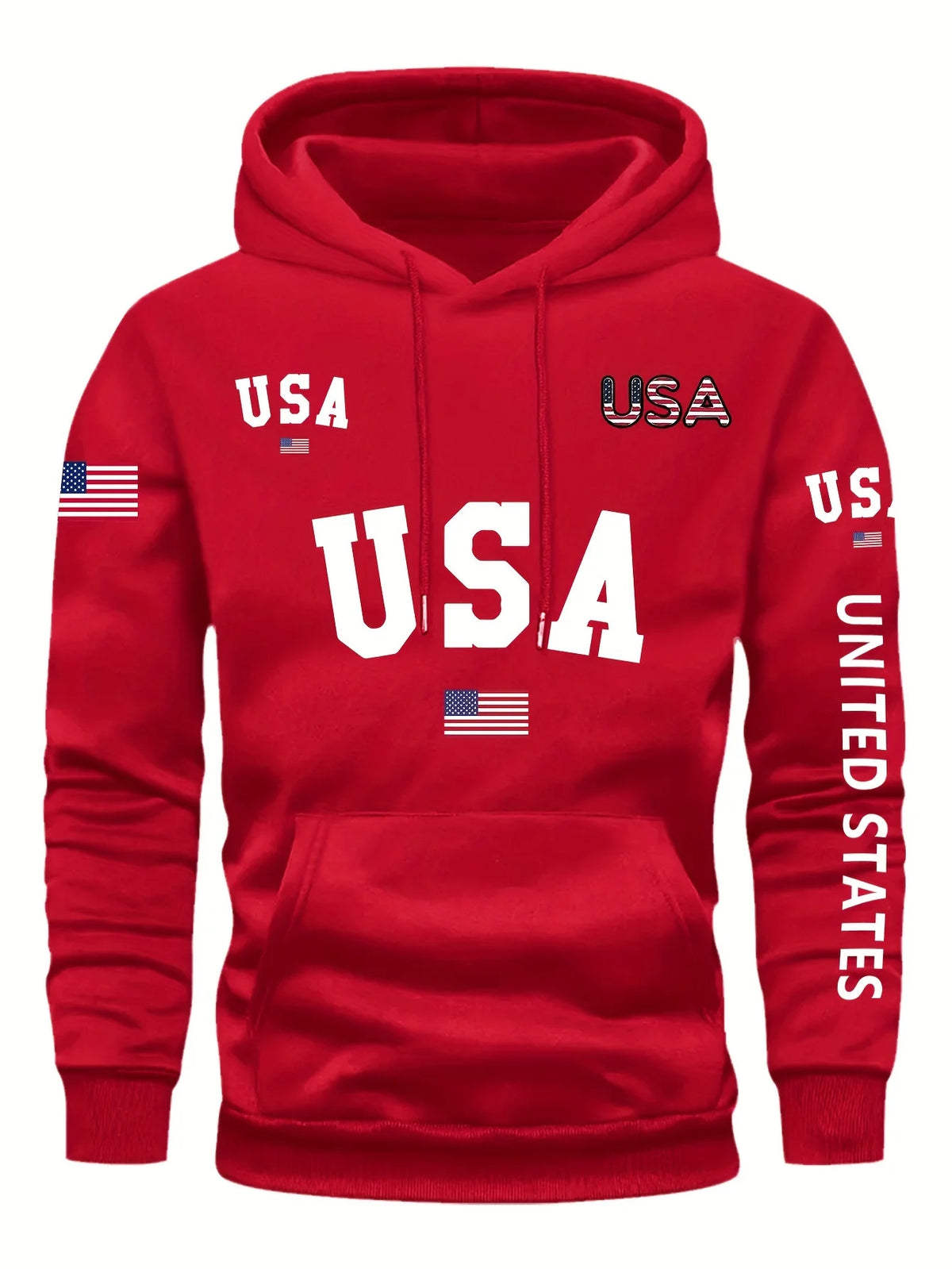 USA Flag Design Print Men's Fashion Casual Hoodie Comfy Long Sleeve Pullover Hoodie Ideal For Daily And Outdoor Wear