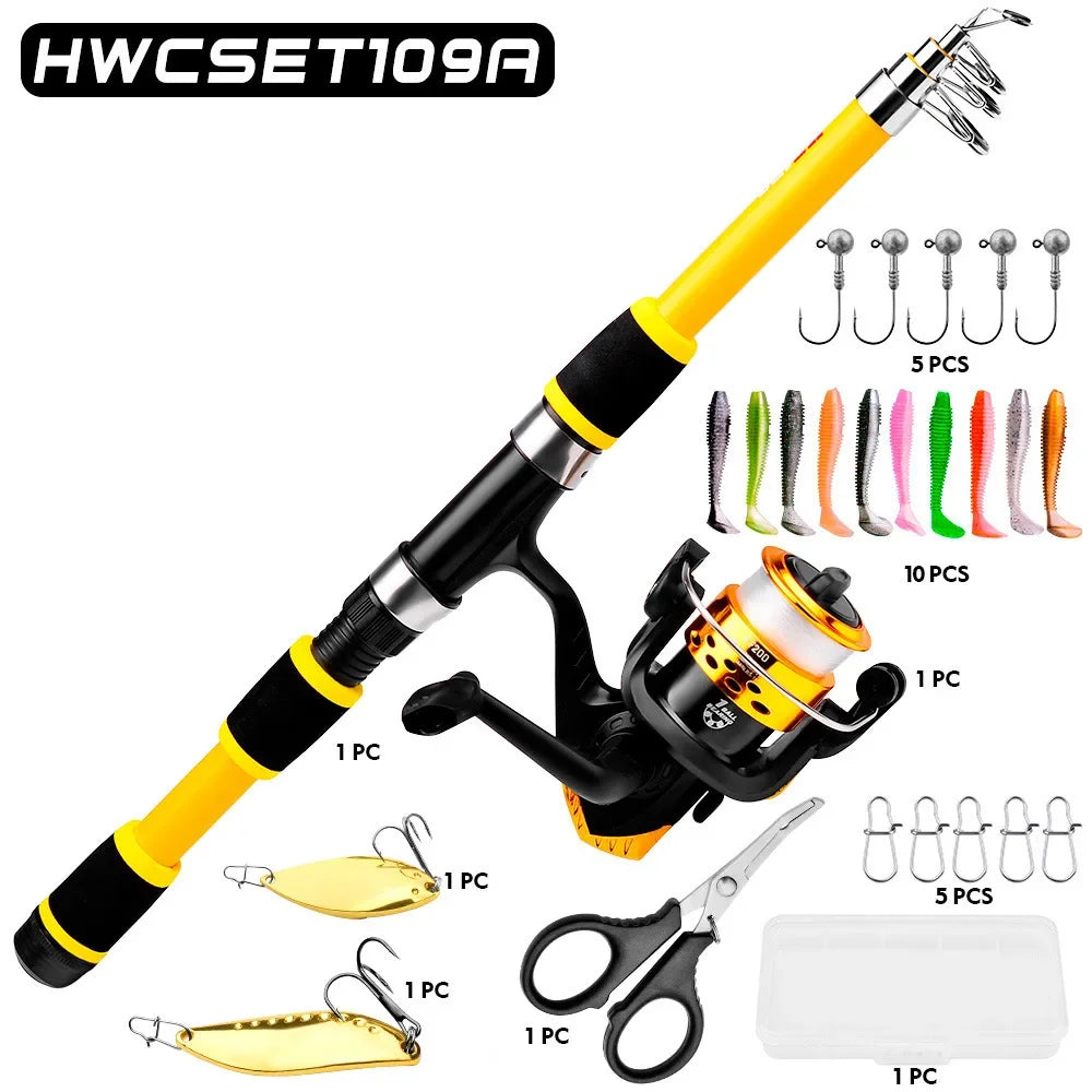 Fishing Rod And Reel Bait Full Kit 1.8M Telescopic Spinning Fishing Rod With Reel And Fishing Bait Sea Rod Set Travel Tackle