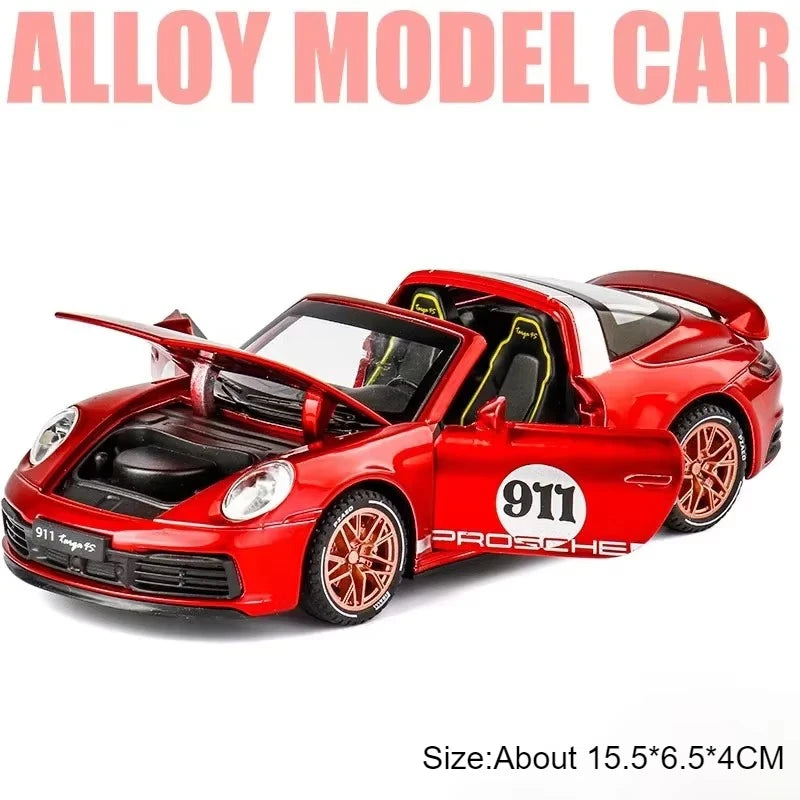 1:32 911 GT3 RSR Targa 4S Sports Car Toy Model Metal Diecast Music Light Pull Back Racing Vehicles Toys Boys Ornaments Models