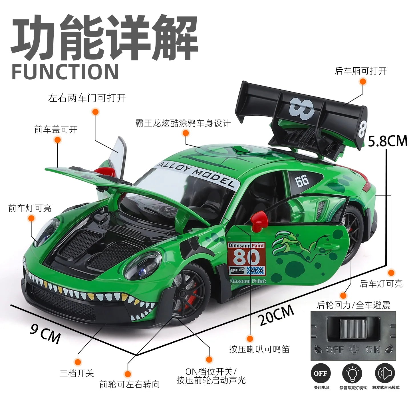 1:24 911 GT3 RS Sports Car Alloy Model Diecasts Sound Light Model Car Collection Children Toy Gift Ornaments Gift
