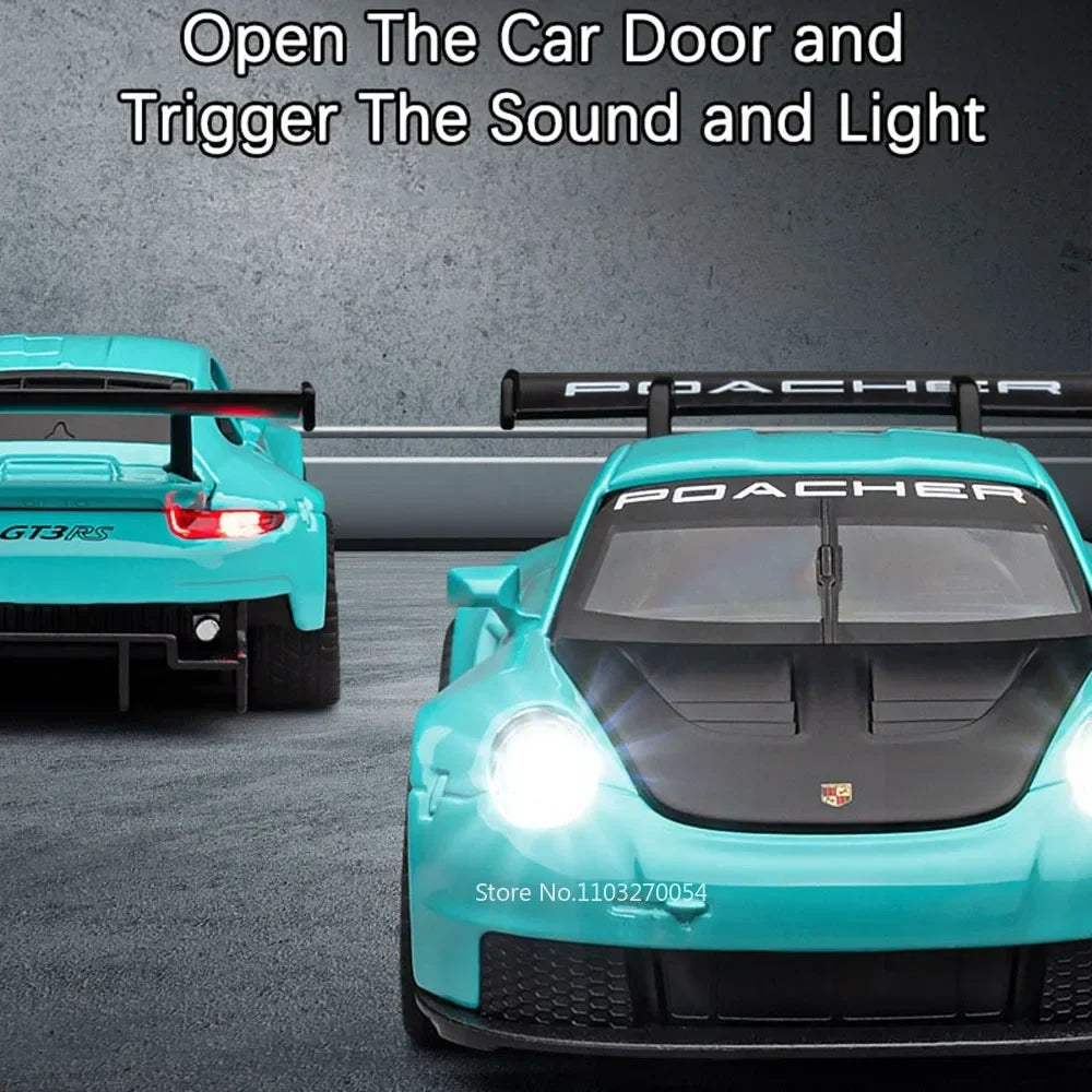 1:32 911 GT3 RS Macan Alloy Sports Car Diecast Model Toys Ornament Doors Opened Sound Light Pull Back Vehices Kids Festival Gift