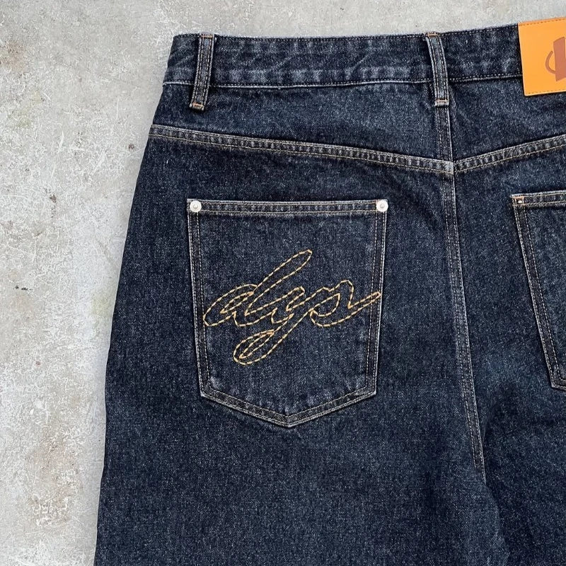 Y2K Baggy Denim Shorts Retro Embroidered Letter Striped Graphic Zipper Shorts Men Women Clothing Trendy Hip Hop Streetwear