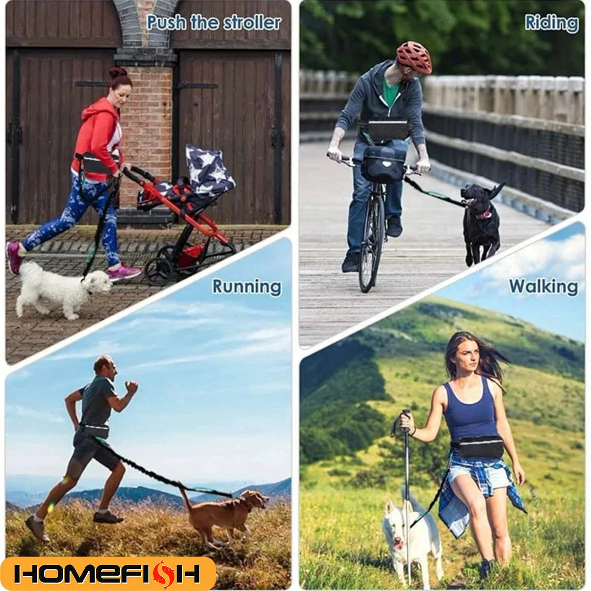 Pet Leash Pet Supplies Hands-Free Dog Leash for Running and Walking Reflective Leash with Waist Bag Retractable Elastic