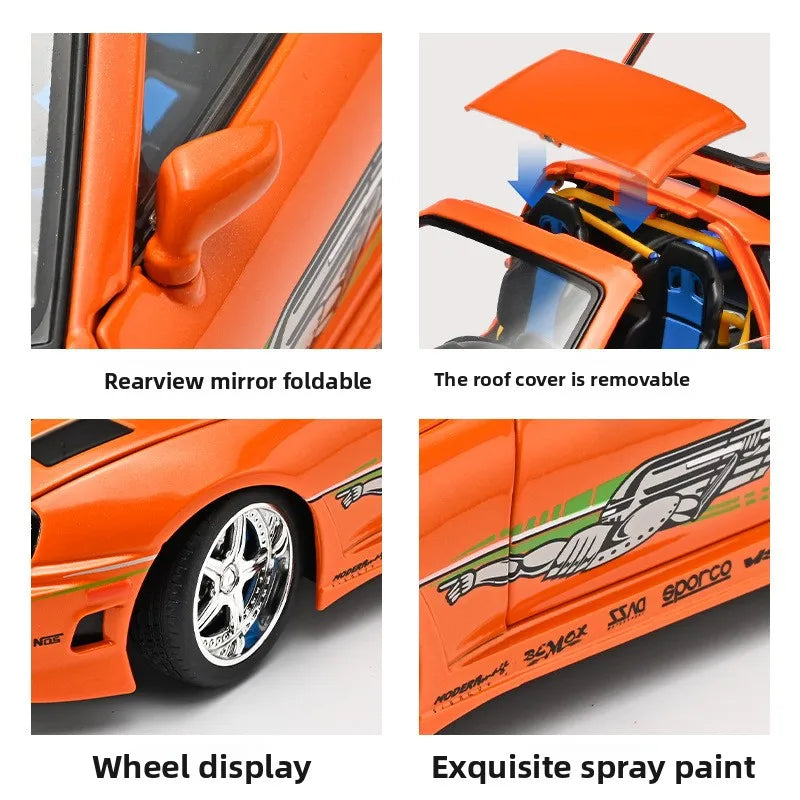 1:24 Fast & Furious Supra Alloy Diecast Sports Car Model, Pull Back Toy with Light & Sound Collectible Gift for Car Fans