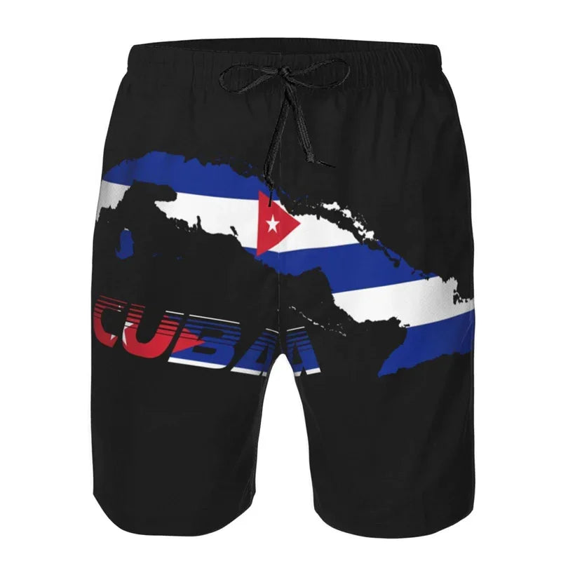 Cuban Flag 3D Printed Swim Trunks Men Cuba Pattern Beach Shorts Drawstring Quick Dry Street Loose Swimwear Surf Board Shorts