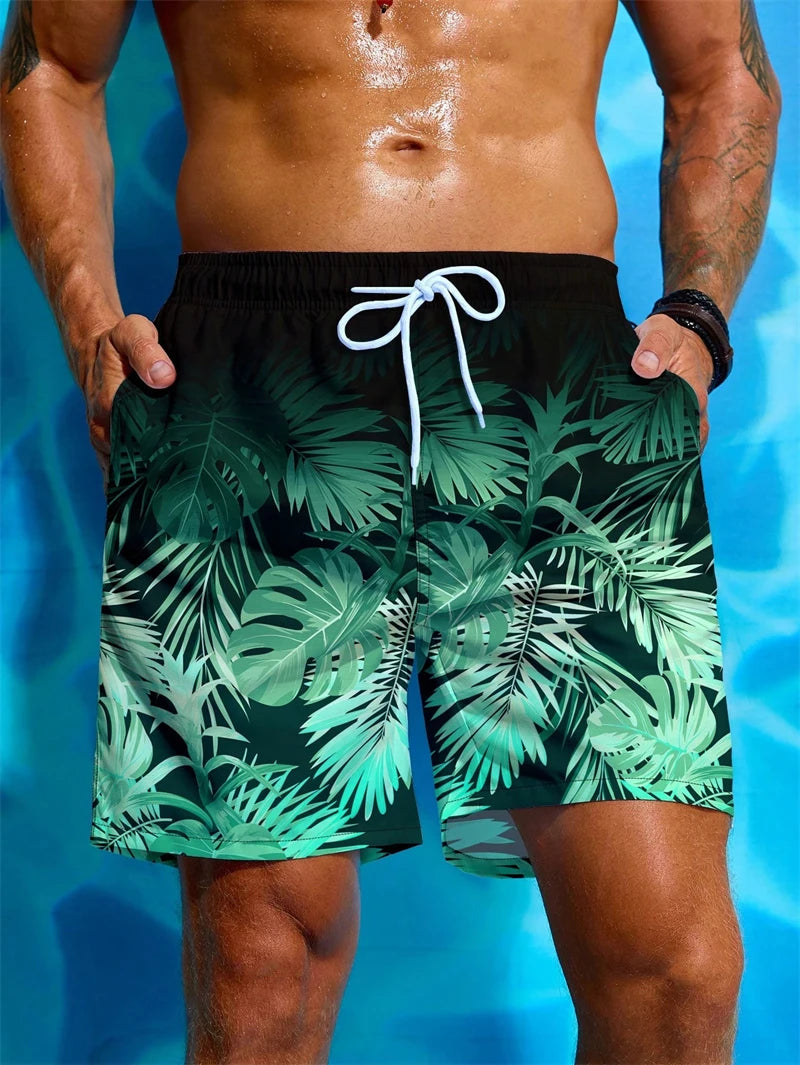 Fashion Palm Leaves Graphic Beach Shorts For Men Summer Trend Vacation 3D Printed Short Pants Casual Streetwear Swim Trunks