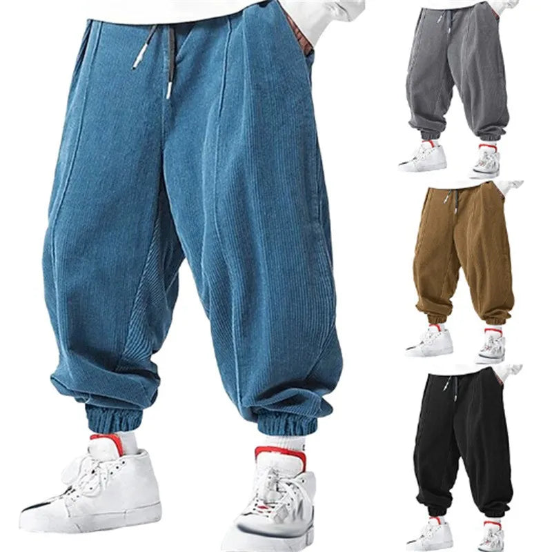 Fall Men's Casual Loose Drawstring Pants - Fashion High-End Hip-Hop Style Premium Corduroy - Trendy Cuffed Pants