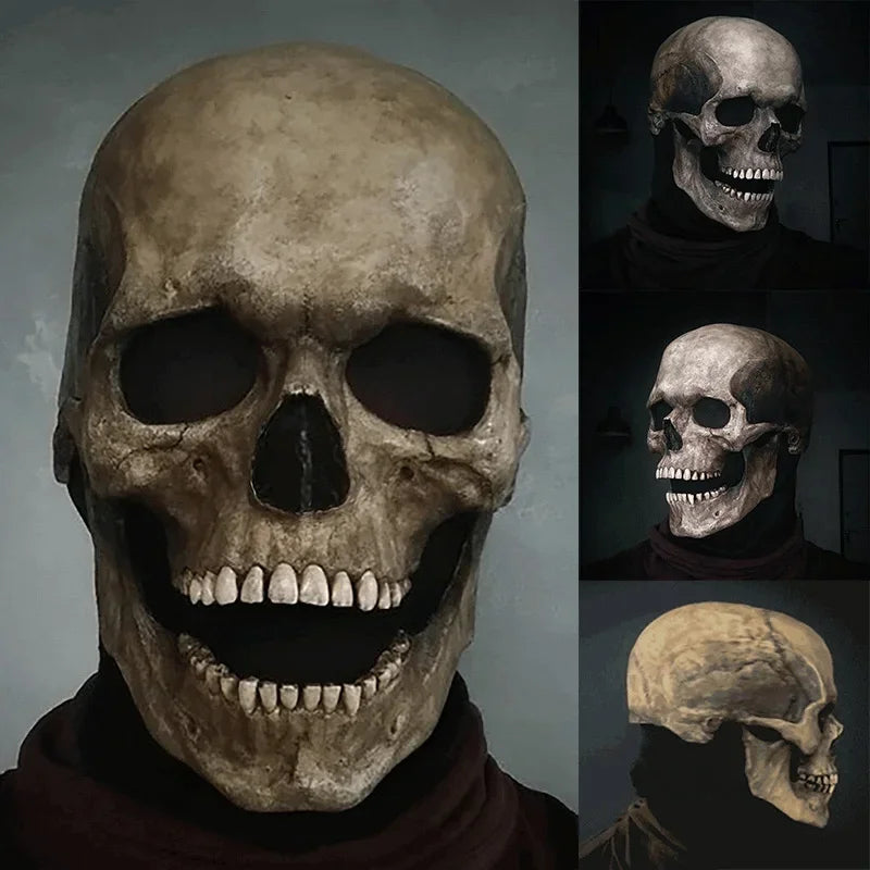 Halloween Horror Mask 3D Reality Full Head Skull Movable Jaw Helmet Latex Scary Skeleton Mask Carnival Cosplay Decoration Props