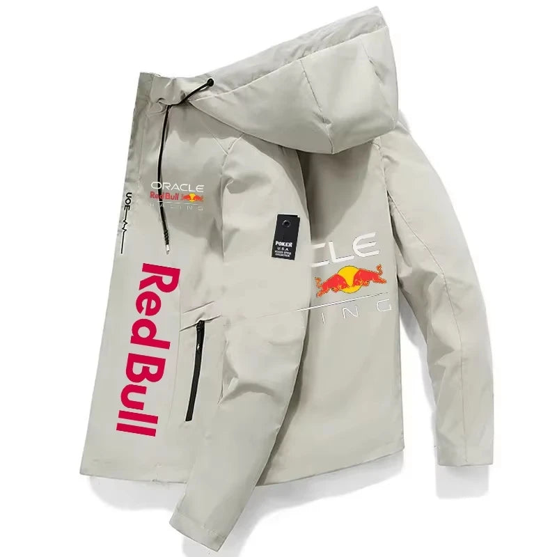 2026 Red Bull Racing Jacket for Men, Windproof Hooded Outdoor Sports Windbreaker, Casual Racing Style Jacket