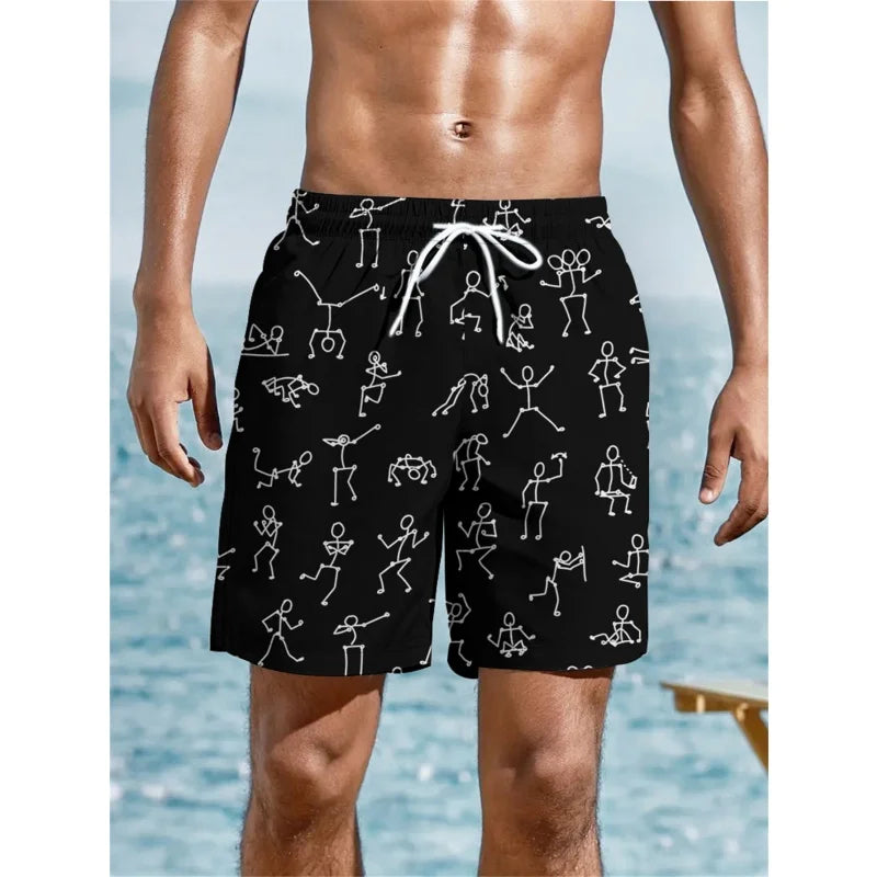 3D Print Colorful Letters Short Pants For Men Fun Geometry Star Pattern Swim Trunks Summer Quick Dry Loose Casual Beach Shorts