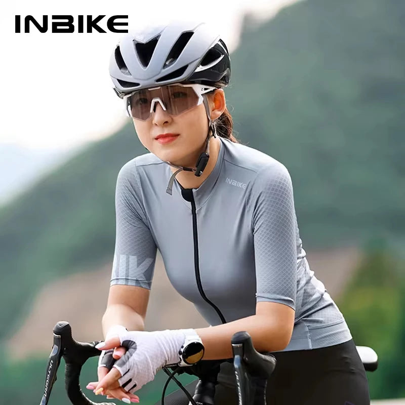 INBIKE Summer Cycling Jerseys Women Biking Shirts for Riding Slim Fit Bicycle Tops Shirts Clothing Quick Dry Road Bike Clothes