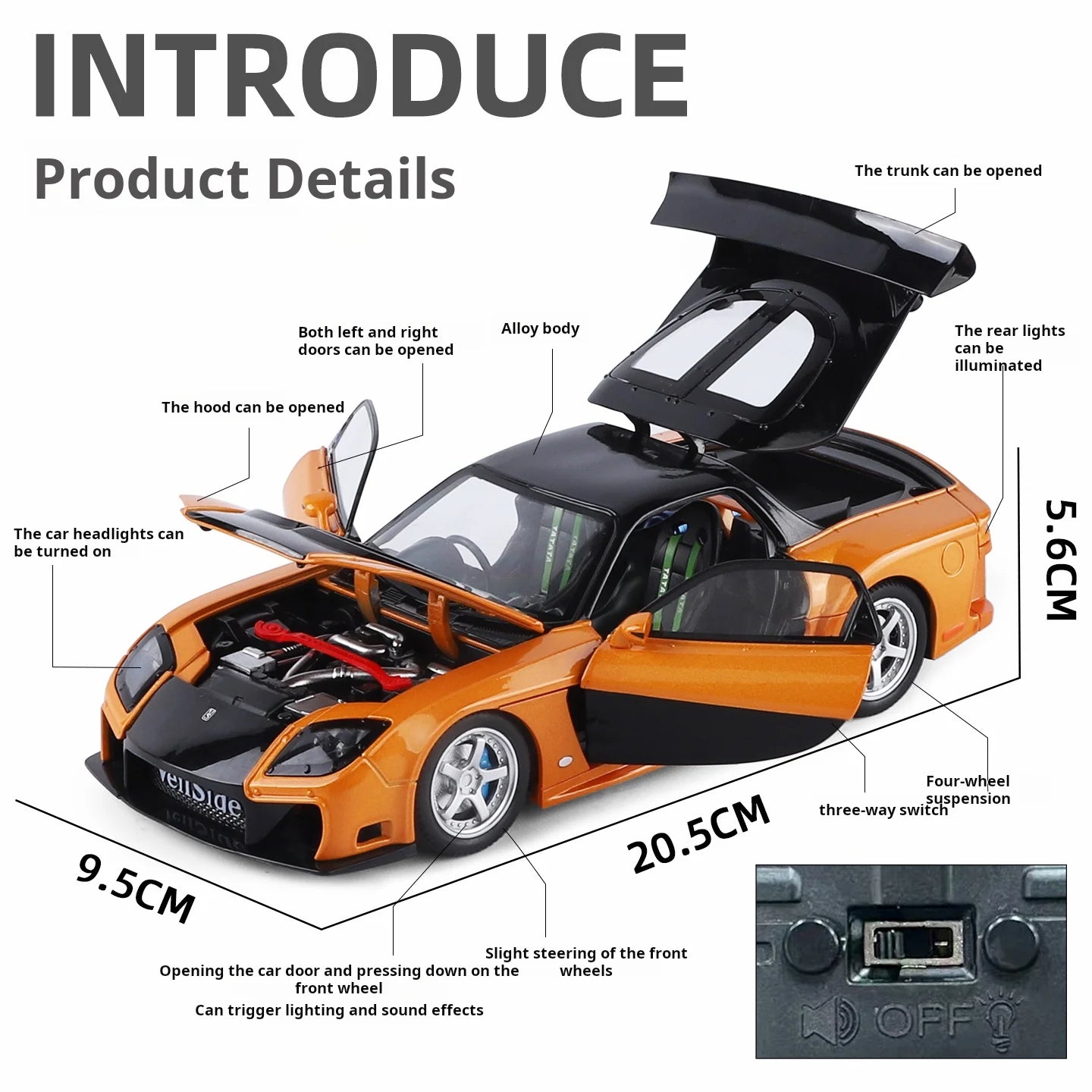 1:24 Boxed RX7 Fast & Furious 3 Han's Iconic Ride Exquisite Die-Cast Alloy Supercar Model Decorative Gift Ornament