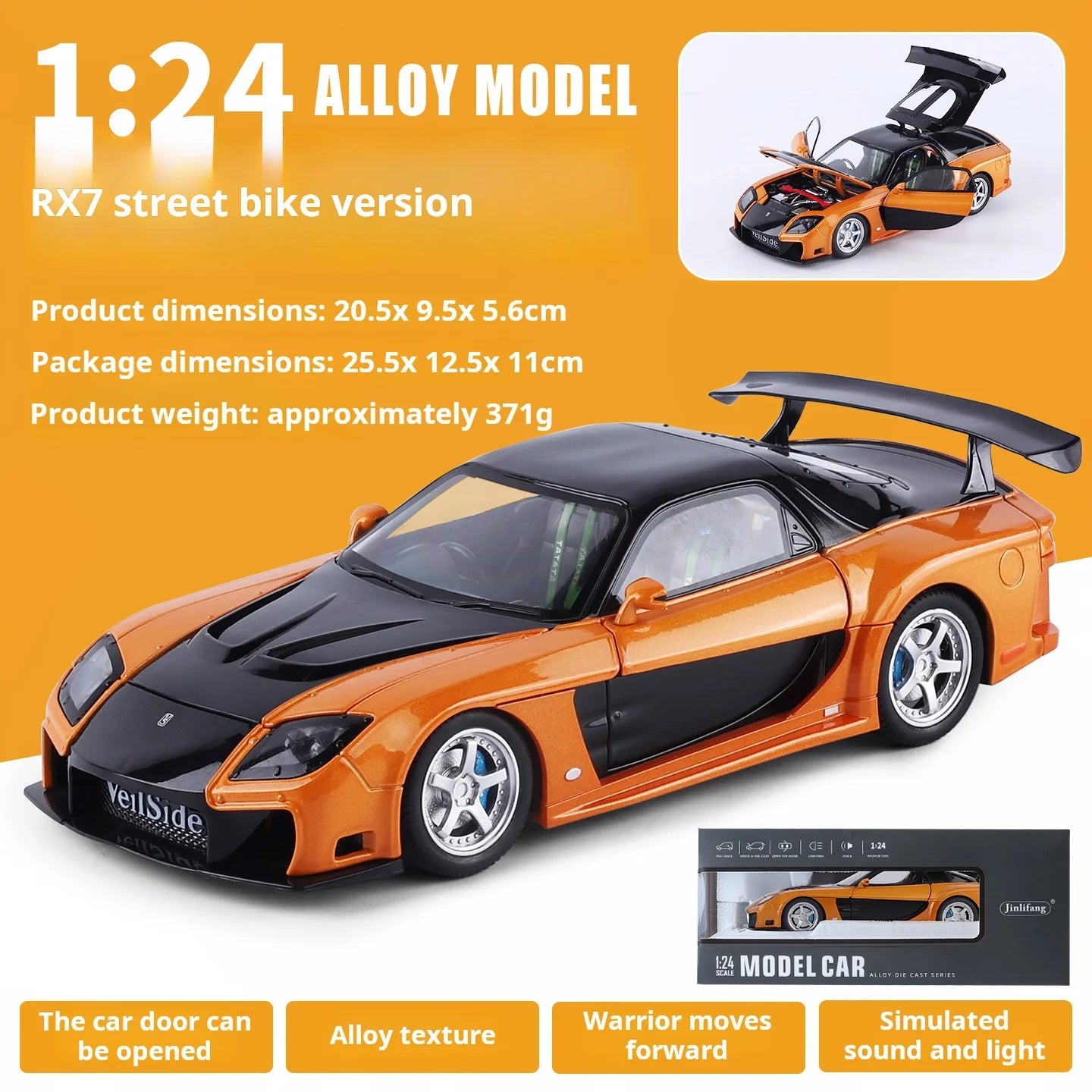 1:24 Boxed RX7 Fast & Furious 3 Han's Iconic Ride Exquisite Die-Cast Alloy Supercar Model Decorative Gift Ornament