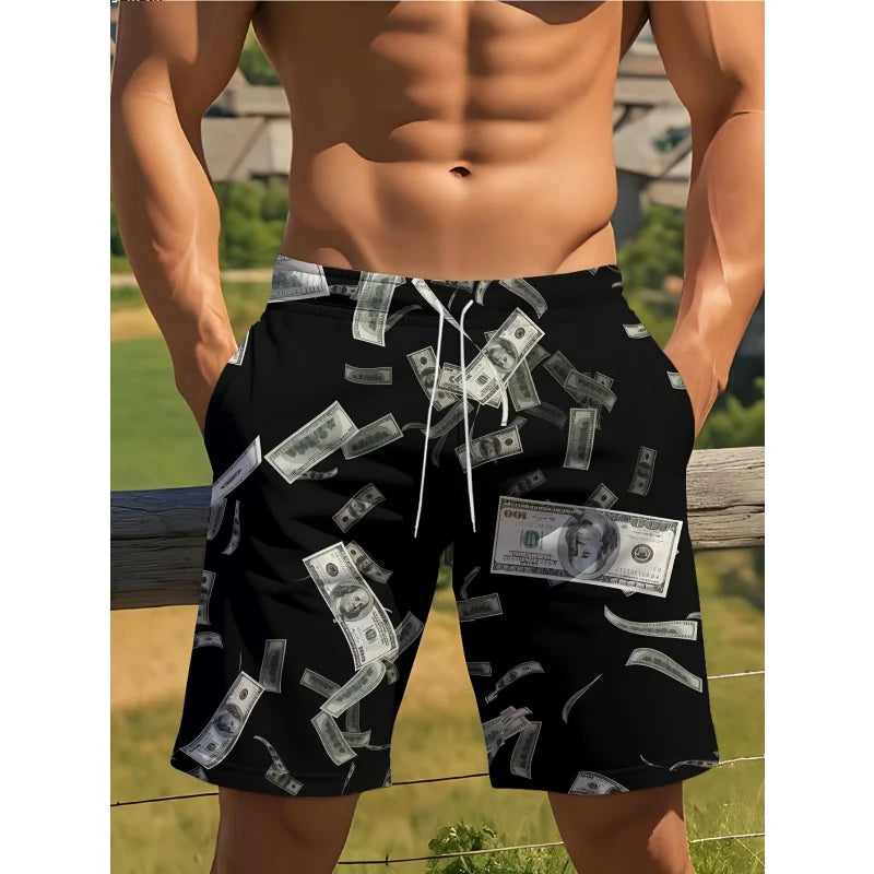 3D Print Colorful Letters Short Pants For Men Fun Geometry Star Pattern Swim Trunks Summer Quick Dry Loose Casual Beach Shorts
