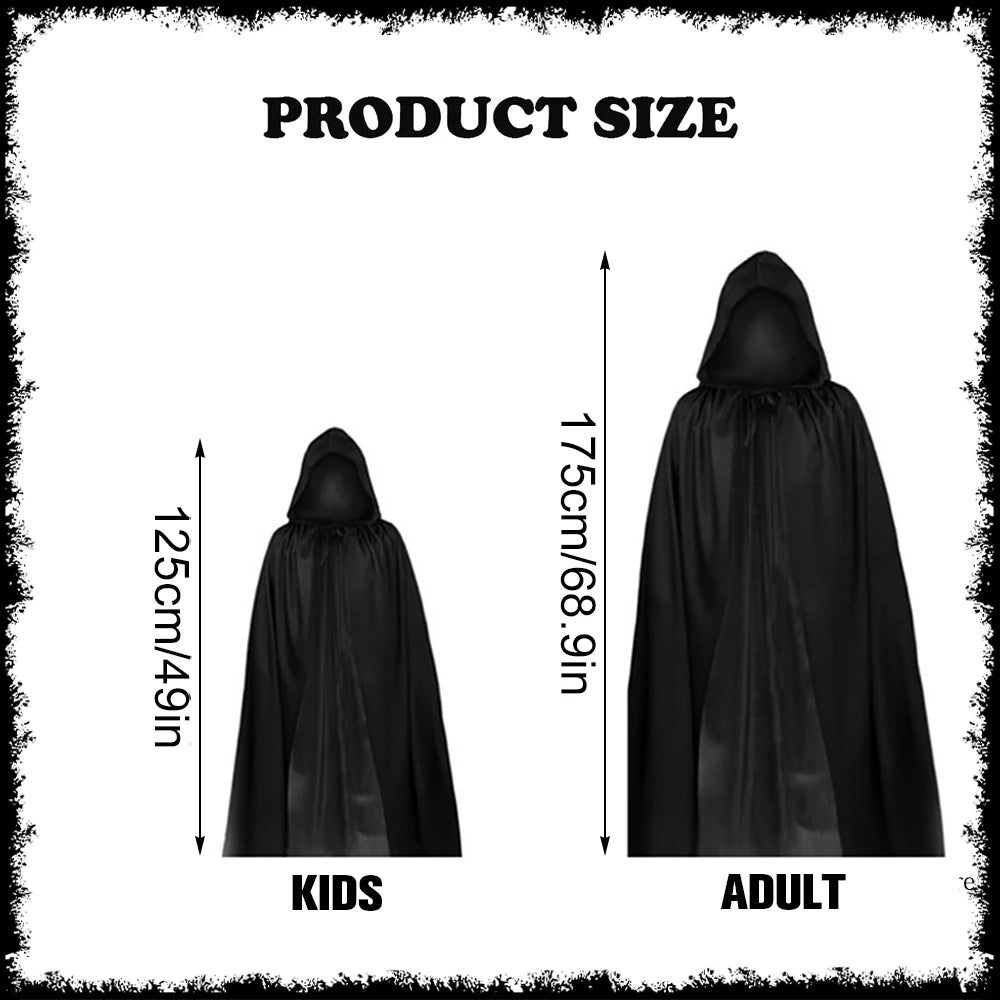 Scary Halloween Grim Reaper Costume Set Scythe Hooded Cape Skull Face Mask Gloves for Kids Adults Cosplay Halloween Party Props