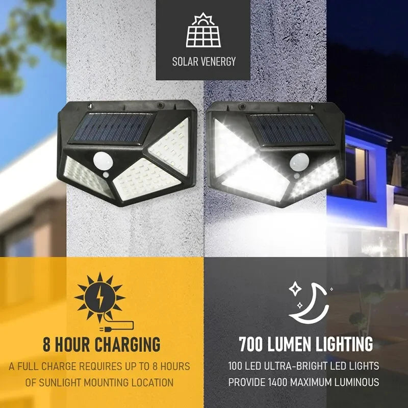 100 LED Outdoor Solar Lamp Outdoor Garden Decoration Solar LED Light Waterproof Sunlight Powered Spotlight with Motion Sensor