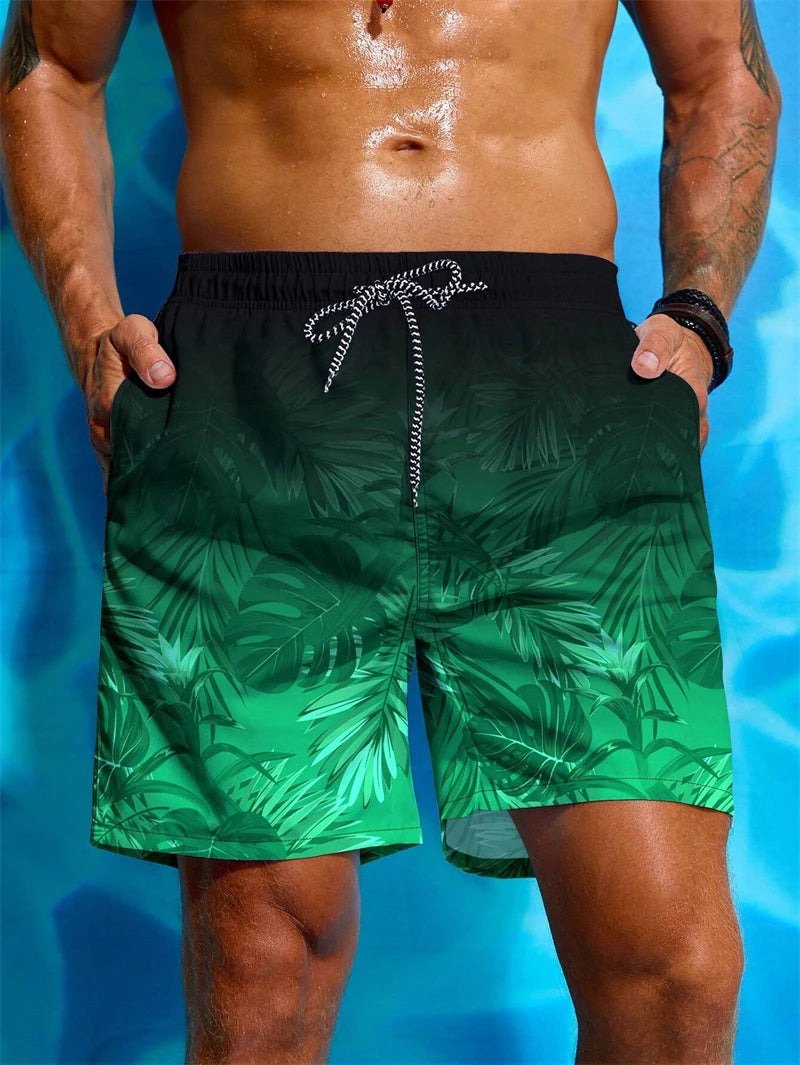 Fashion Palm Leaves Graphic Beach Shorts For Men Summer Trend Vacation 3D Printed Short Pants Casual Streetwear Swim Trunks