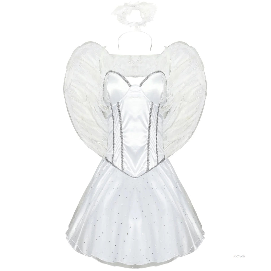Halloween Day of the Dead Carnival Halo Wings Fallen Angel Costume Party Ballet Tutu Demon Queen Witch Cosplay Dress