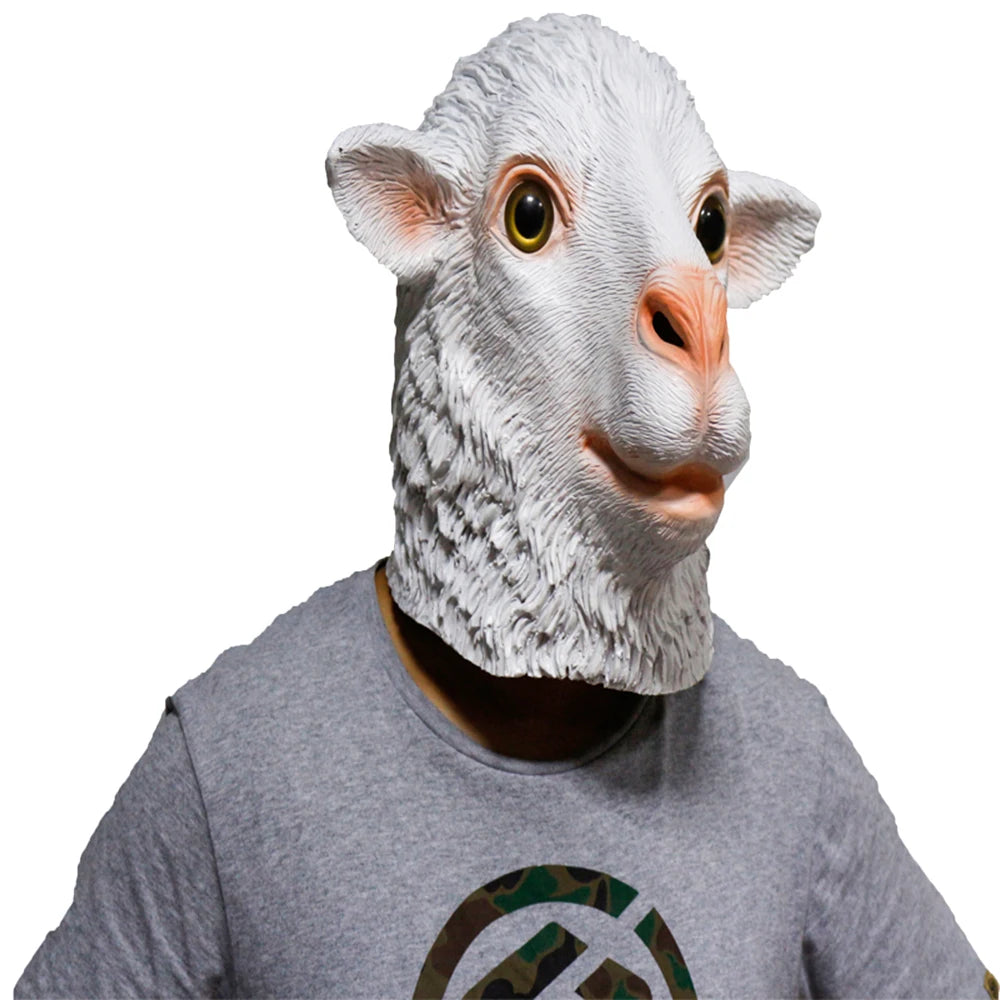 Sheep Mask Farm Lamb Ram Animal Latex Fancy Dress Up Halloween Adult Costume Mask