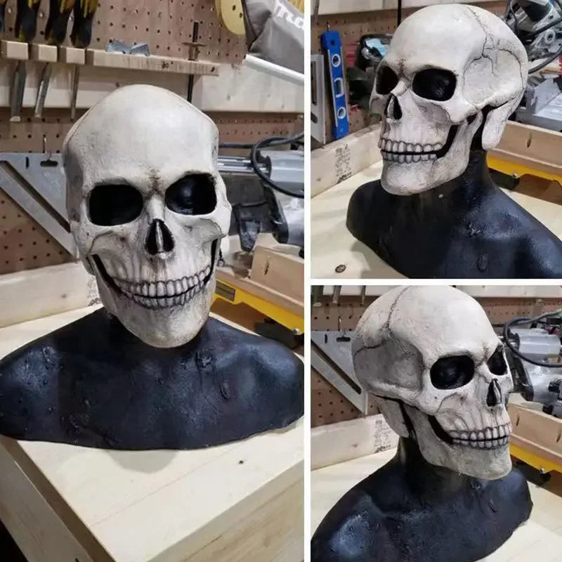 Halloween Horror Mask 3D Reality Full Head Skull Movable Jaw Helmet Latex Scary Skeleton Mask Carnival Cosplay Decoration Props