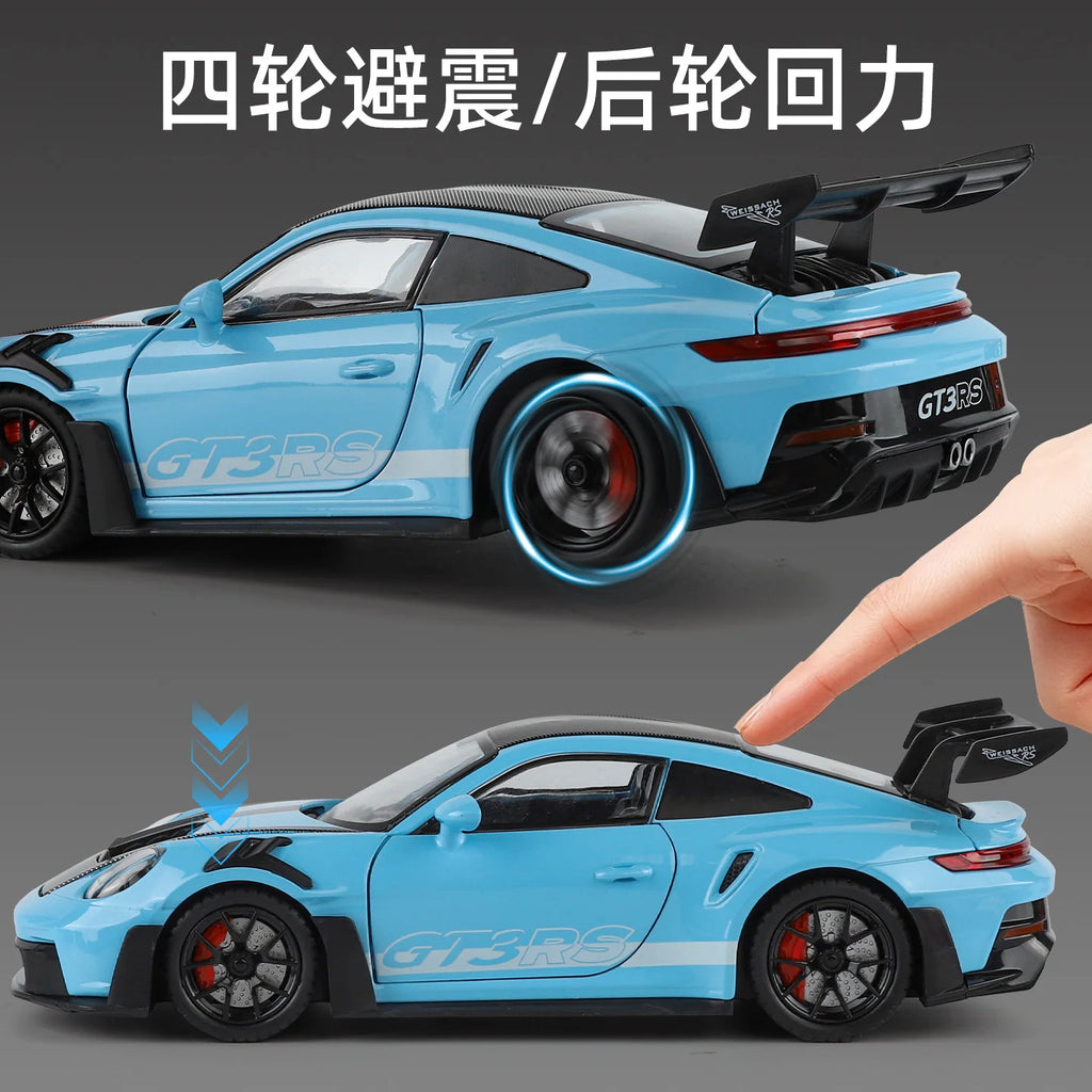 1:24 911 GT3 RS Sports Car  High Quality Alloy Car Model Sound and Light Pull Back Car Model Collectibles Birthday Gift