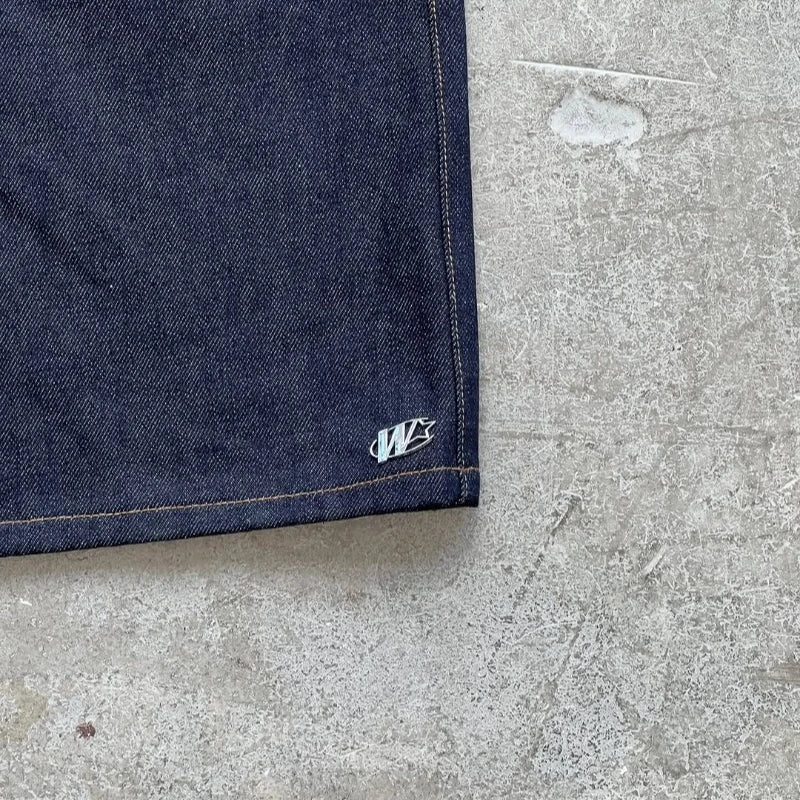 Y2K Baggy Denim Shorts Retro Embroidered Letter Striped Graphic Zipper Shorts Men Women Clothing Trendy Hip Hop Streetwear