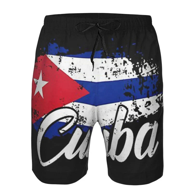 Cuban Flag 3D Printed Swim Trunks Men Cuba Pattern Beach Shorts Drawstring Quick Dry Street Loose Swimwear Surf Board Shorts