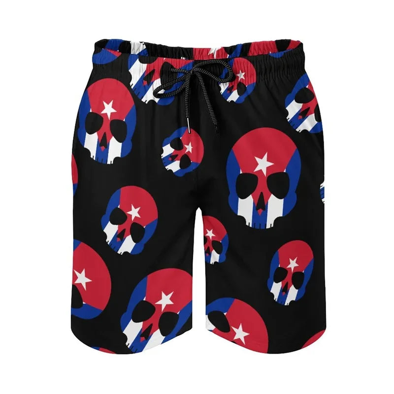 Cuban Flag 3D Printed Swim Trunks Men Cuba Pattern Beach Shorts Drawstring Quick Dry Street Loose Swimwear Surf Board Shorts