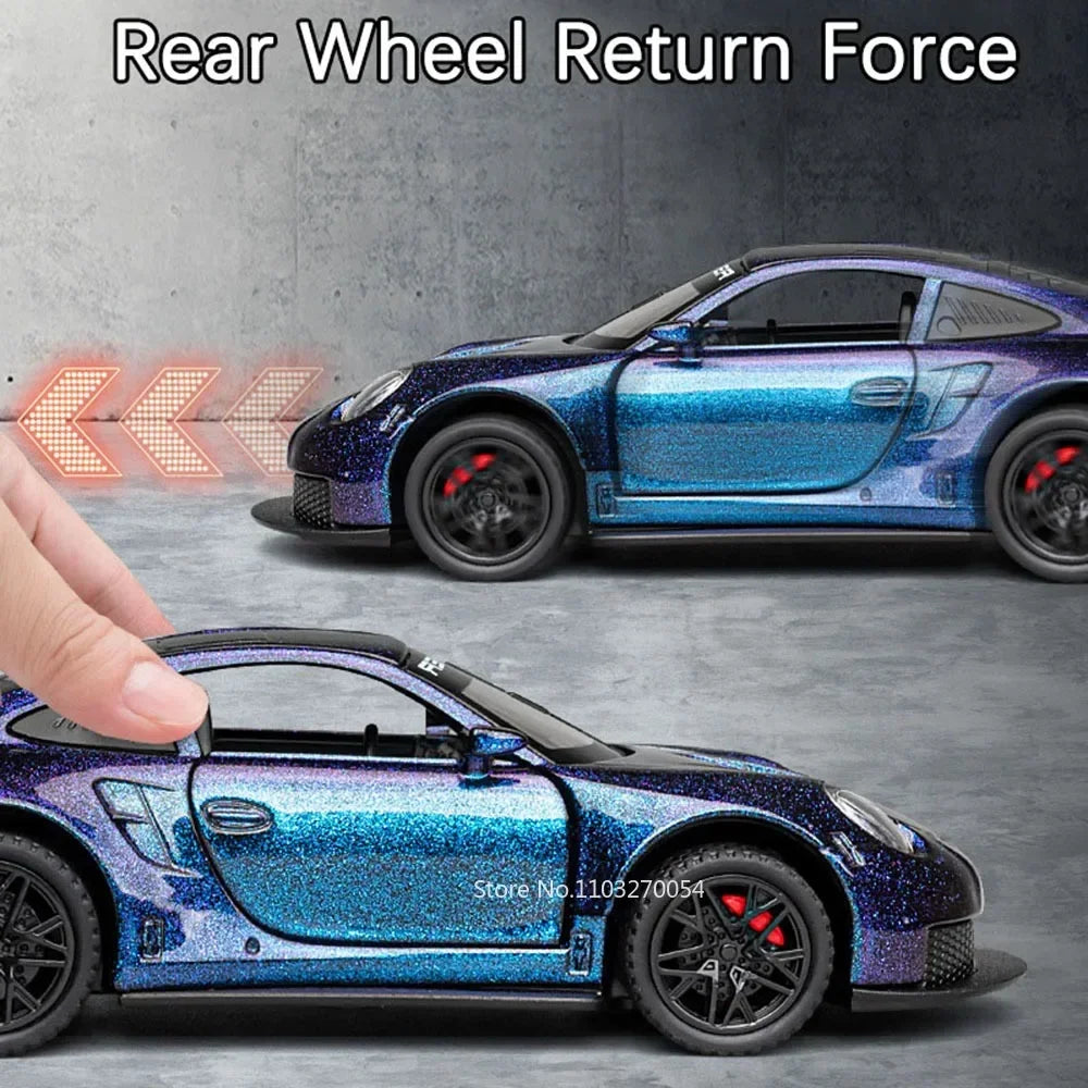 1:32 911 GT3 RS Macan Alloy Sports Car Diecast Model Toys Ornament Doors Opened Sound Light Pull Back Vehices Kids Festival Gift